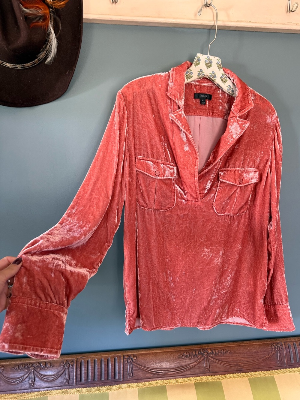 JCrew pink Velvet Popover Blouse sz medium